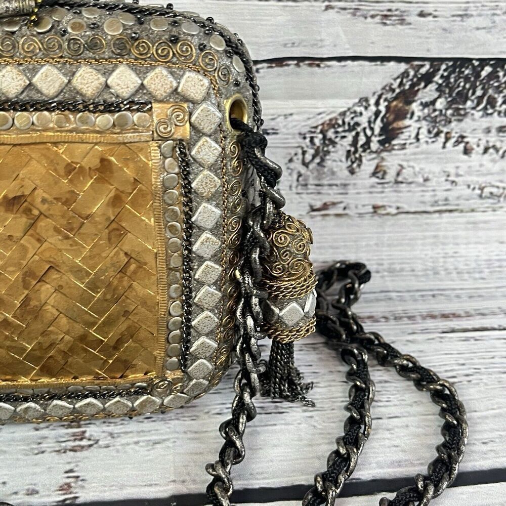 Vintage Metallic Gold Magnetic Snap Crossbody Purse Handbag Bag Wedding Evening - Picture 5 of 16